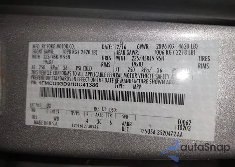 2017 Ford Escape Se из США, поврежденный, VIN 1FMCU0GD9HUC41386